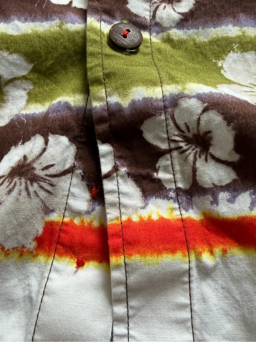Territory Ahead Men’s Hawaiian Camp Shirt Hibiscus Striped Medium Short Sleeve